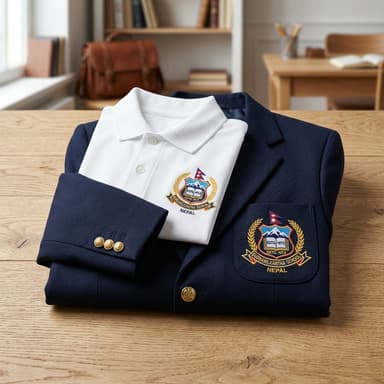 Folded school uniform with embroidered badge